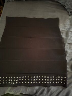 BCBGMaxAzria Black Fold-Over Bandage Skirt with Studded Hem